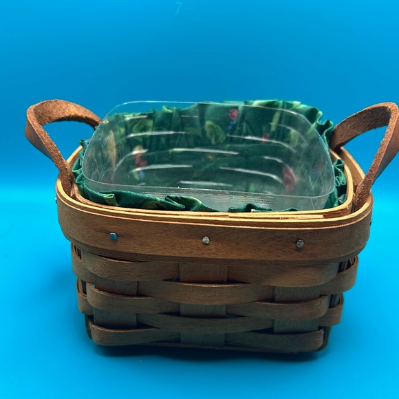 Longaberger small square basket 1995 leather handles, plastic and fabric liner - Picture 3 of 4